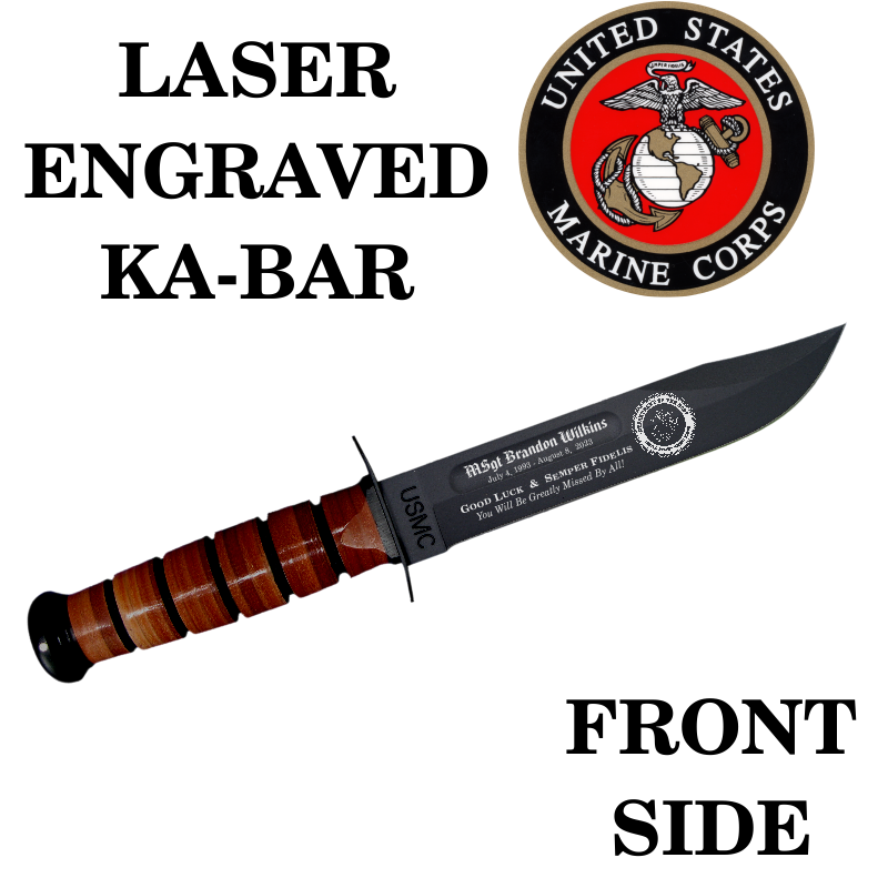 Ka-Bar 1217 USMC Fighter Knife & Leather Sheath - Custom Laser Engraved- Personalize for popular the perfect gift!